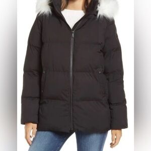 Sam Edelman Black Down Parka Jacket Faux Fur Hooded Coat Womens Size Medium
